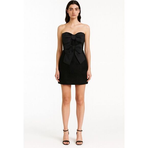 Brognano Strapless Black Lace Mini Dress Double Bow Party Dress Size 2 - Picture 1 of 9